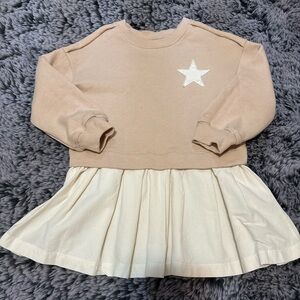 Kids Casual Dress with Star Design - Tan and Cream
